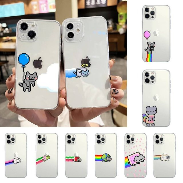 Niedliche N-Nyan Katzen-Handyhülle für Apple iPhone kompatibel mit iPhone 17 16 15 14 13 12 11 Pro Max Plus SE 2020 in Transparent - Bild 1