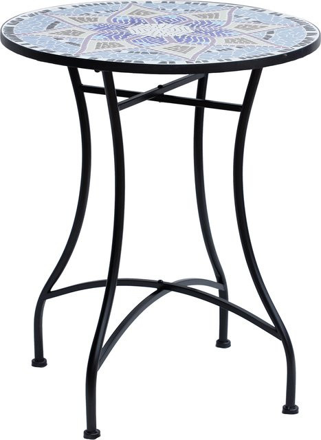 Outsunny Gartentisch rund mit Mosaiktischplatte aus Keramik und Stahl, Blau/Weiß, Durchmesser: 60 cm, Höhe: 71 cm - Bild 1