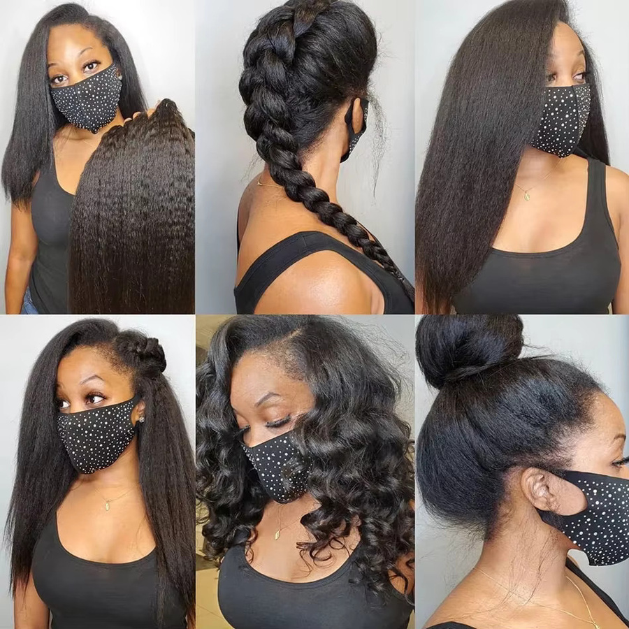 Fashowbeauty Haar Extensions Verworrene Gerade Welle, Schwarz, Remy Haar - Bild 5