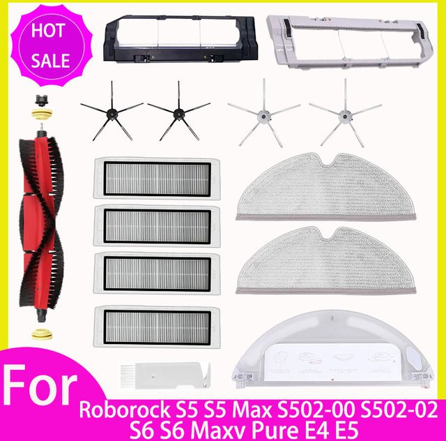 Roborock Ersatzteil-Set für S5, S5 Max, S6 MaxV, S6 Pure, E4, E5 Robotstaubsauger mit HEPA-Filter, Mopp, Hauptbürste und Seitenbürste, Multicolor - Bild 1