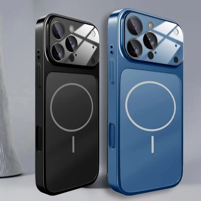 Matte Nano-Glashülle für iPhone 17 16 15 14 13 Pro Max Plus Air mit Magnetrüstung für MagSafe kabelloses Laden in Orange und Schwarz - Bild 1