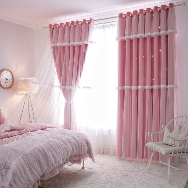 CENTURyMiG Verdunkelungsvorhang im Nordic-Stil mit Sternen-Design, Farbe: Pink, B/H: 132 x 213 cm - Bild 1
