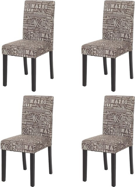 MCW 4er-Set Esszimmerstühle Littau mit Schriftzug, Grau, Textil, Hartholzbeine - Bild 1