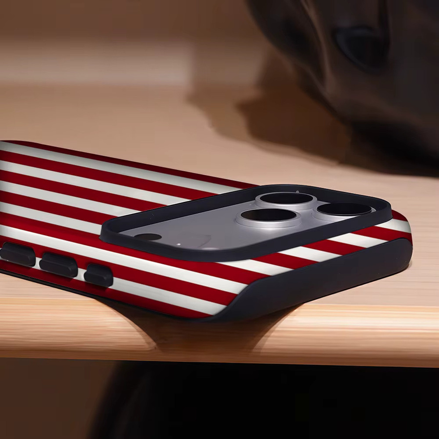 Robuste doppelschichtige Handyhülle von Potdemiel für iPhone 17 16 15 14 13 Pro Max Plus in Rot-Weiß gestreift mit Magnetfunktion - Bild 4