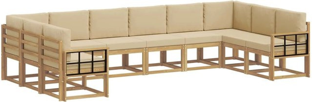 vidaXL Outdoor-Sofagarnitur L-Form aus Akazienholz mit 10 Kissen in Weiß, Beige und Braun - Bild 1