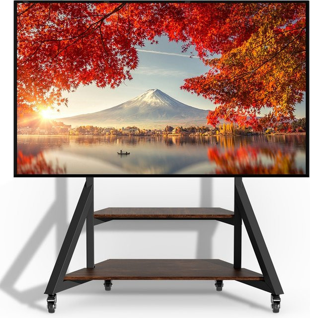 Robuster Boden-TV-Ständer in Weiß mit höhenverstellbaren Holzregalen für 65-100 Zoll LCD LED Fernseher - Bild 1