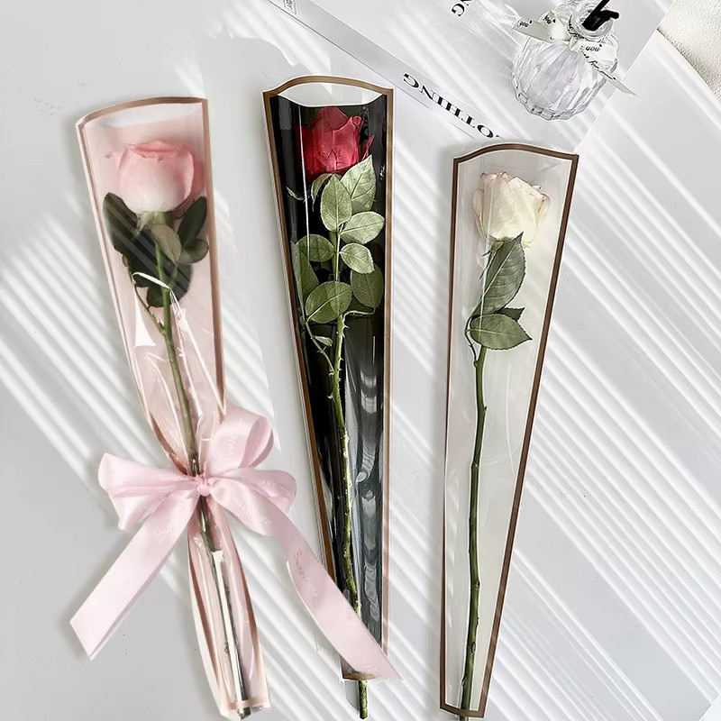 50 Stück transparente Blumenverpackungstaschen mit Goldrahmen aus wasserdichtem Kunststoff für DIY Blumensträuße - Bild 2