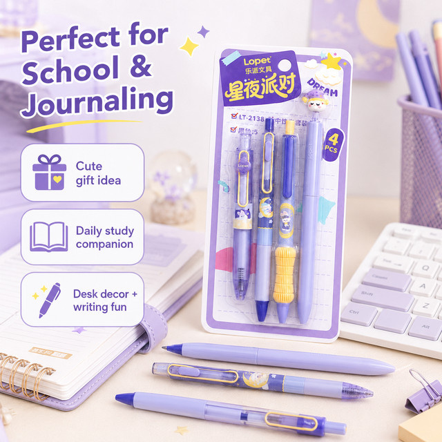 Star Party 4-teiliges Schreibwaren-Set mit Gelstiften, 0,5 mm Spitze, schwarze Tinte, ideal für Schule und Büro - Bild 1