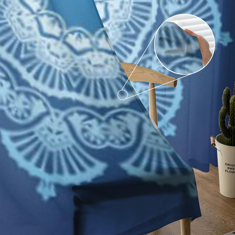 Super Six Transparente Fenstervorhänge mit floralem Design aus Chiffon und Tüll in Blau, B: 135 cm, H: 114 cm - Bild 2