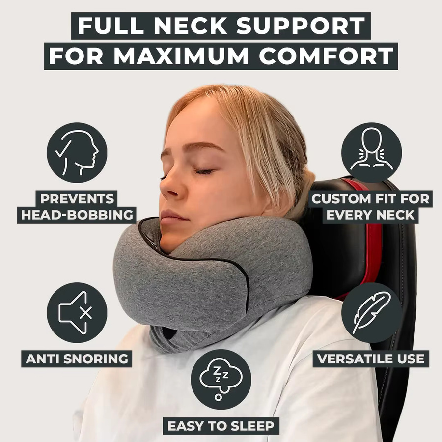 Okayso Nackenkissen aus Memory-Schaum in Grau, ergonomisches U-förmiges Reisekissen mit verstellbarer Unterstützung für Flugzeug und Auto - Bild 2