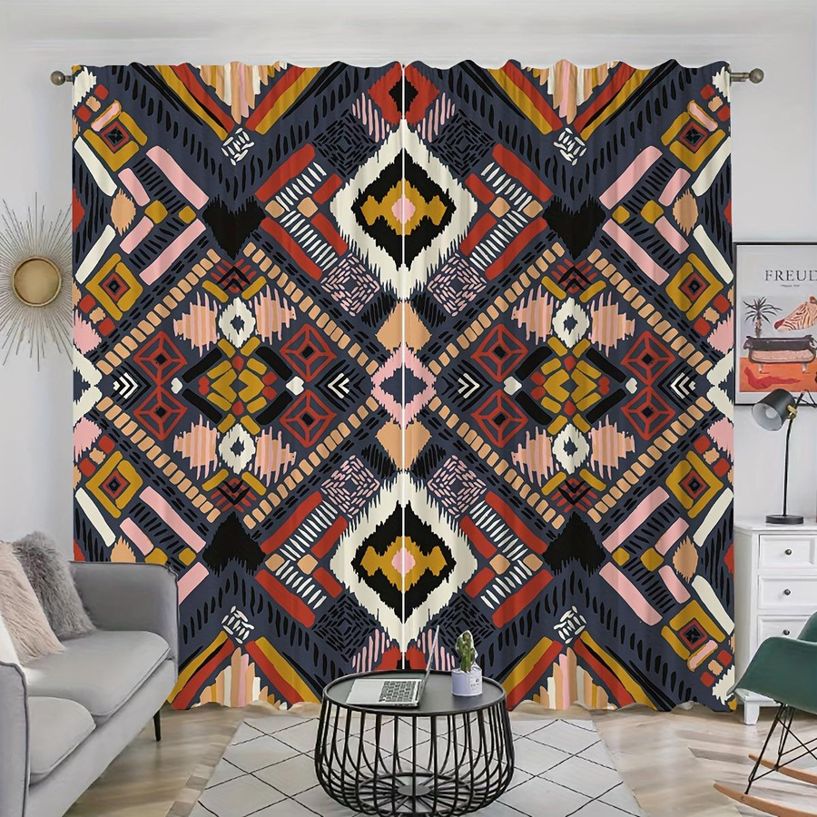 Yiran Furniture Tribal Vintage Ethnische Vorhänge, 2er-Set, Multicolour, halbtransparent, B: 100 cm, H: 130 cm - Bild 2