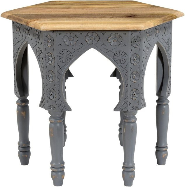 DELUKE Beistelltisch FRITZ aus Mangoholz in Braun-Grau, B/T/H: 45 x 45 x 45 cm - Bild 1