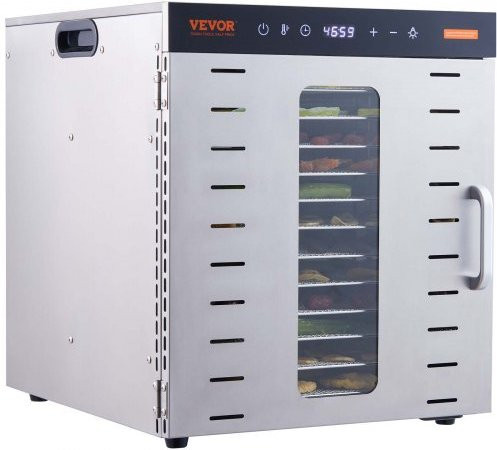 VEVOR Dörrautomat Edelstahl 1000W mit 10 Tabletts, Silber, Temperaturregelung und Timer - Bild 1