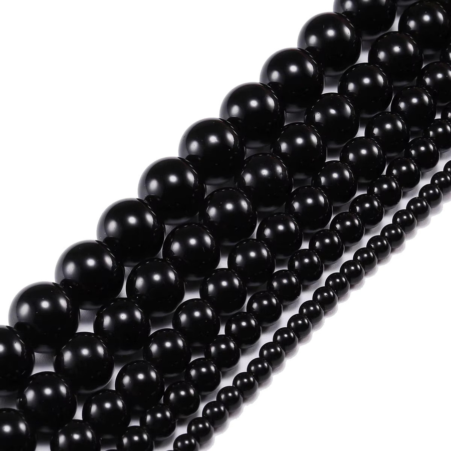 Schwarze Achat Natursteinperlen, Onyx, rund, 6-12 mm, Unisex - Bild 5