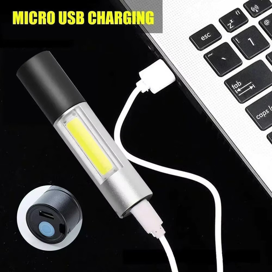 KDULIT LED Taschenlampe mit COB-Licht, wiederaufladbare Camping-Laterne in Schwarz mit 3 Modi und zoombarem Fokus - Bild 3
