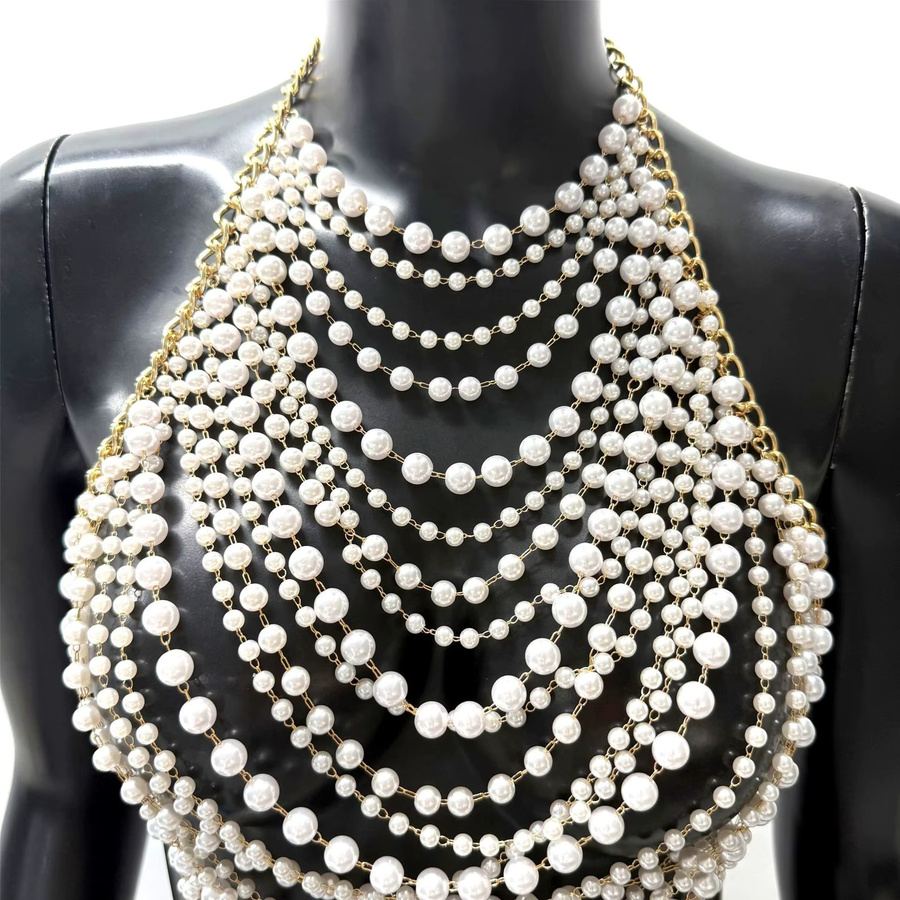 XIGUO Körperkette, Perle, Metall, Gold, Damen - Bild 5
