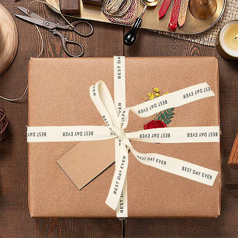 OZXHIXU Baumwollband Twill aus Baumwolle in Beige und Weiß, 9,14 Meter für Geschenkverpackungen, Basteln und Dekoration - Bild 3