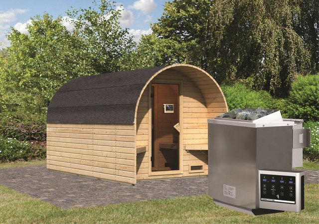 Karibu Gartensauna Fasshaus 3 mit 9,0 kW BioKombiofen und externer Steuerung, B/T/H: 219 x 385 cm - Bild 1