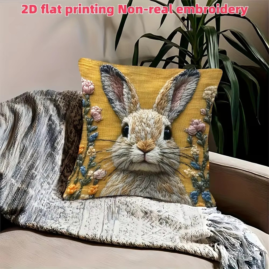 VIKAMA Kaninchen-Kissenbezug mit floralem Motiv, quadratisch, mehrfarbig, Breite: 30 cm, Höhe: 30 cm - Bild 2