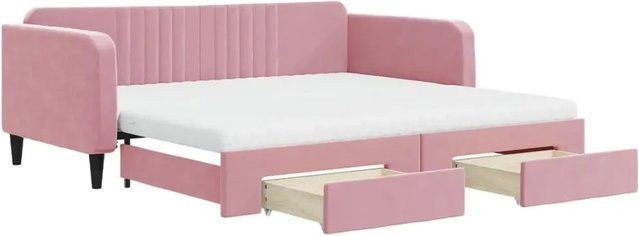 vidaXL Tagesbett ausziehbar mit Schubladen in Rosa, Samt, B/T/H: 223 x 100 x 75 cm - Bild 1