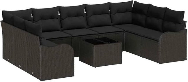 vidaXL Garten-Sofa-Set aus Polyrattan in U-Form mit Kissen, Schwarz - Bild 1