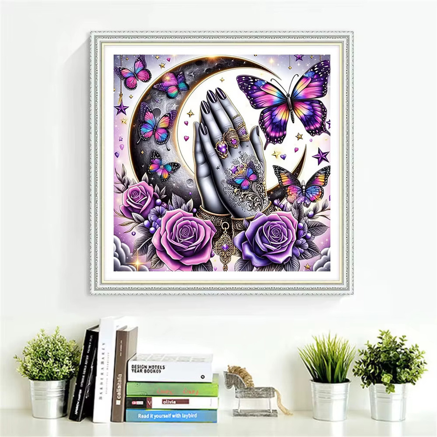 HUACAN Kreuzstich-Set Schmetterling und Rosenblüten mit vorgedrucktem Motiv, 11CT DMC Stickerei-Set, Multicolour, B/H: 30 x 30 cm - Bild 3