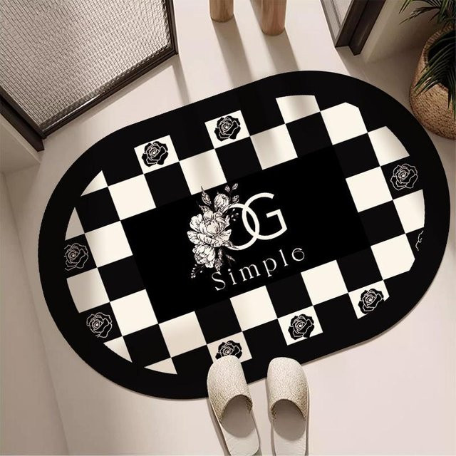Rutschfeste ovale Badezimmer-Bodenmatte aus Kieselgur von Yiran Furniture, schnelltrocknend und saugfähig, B/B: 60 x 40 cm, Schwarz/Mehrfarbig - Bild 1