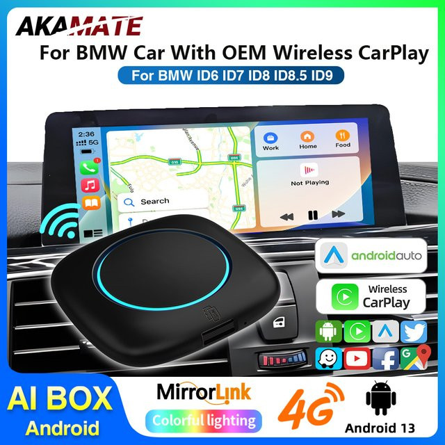 AKAMATE Android Wireless CarPlay und Android Auto AI Box für BMW ID6 ID7 ID8 ID9, Schwarz - Bild 1