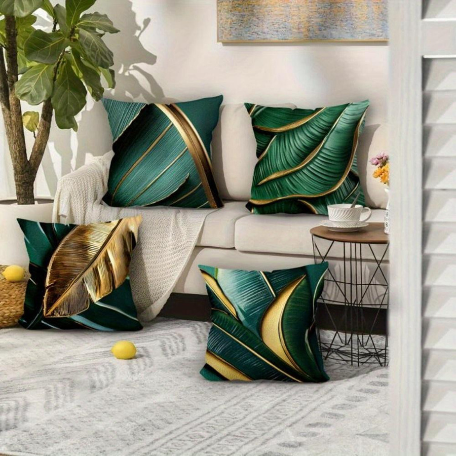 Exquisite Kissenbezüge von JMG Clothing mit grün-goldem Blattmuster, quadratisch, B/B: 50 x 50 cm - Bild 3