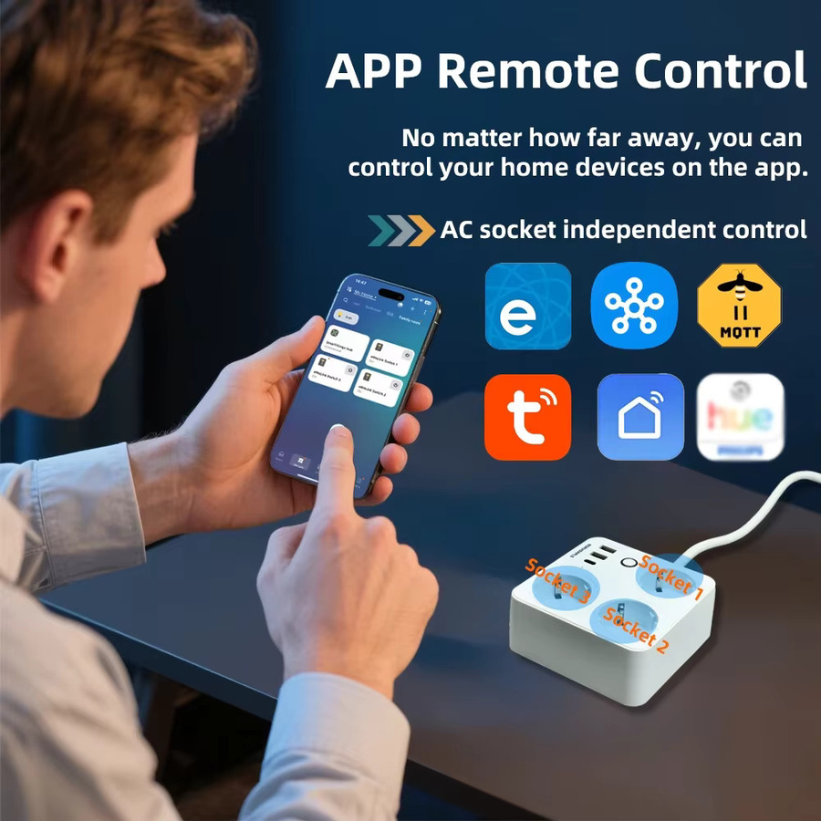 BORUIDAPLS Smart Steckdosenleiste ZigBee EU mit PD20W Typ-C, Tuya und eWeLink Unterstützung, Sprachsteuerung, Farbe: Weiß - Bild 2