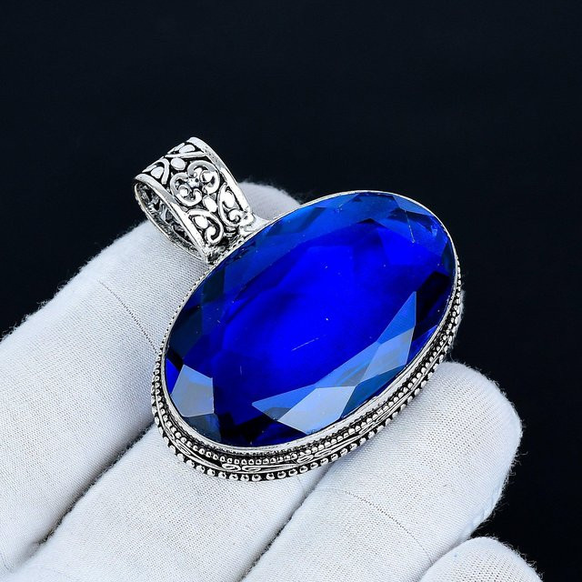 JewelryMart Anhänger 925 Silber, Saphir, Damen, 6 cm, blau - Bild 1