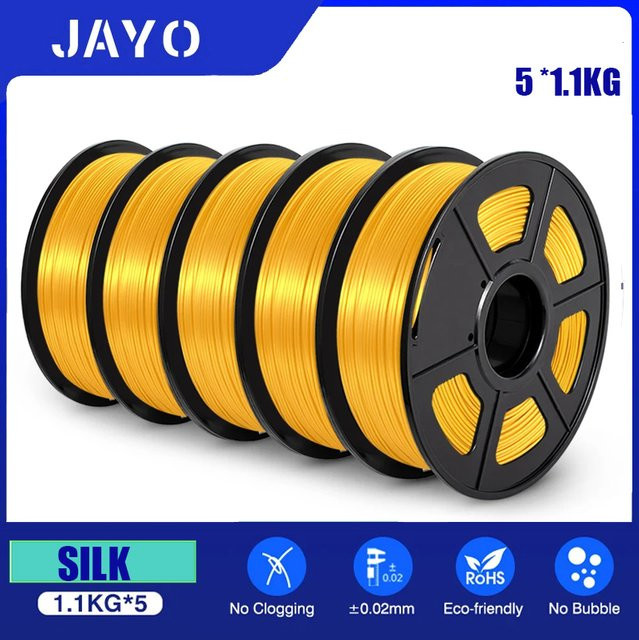 JAYO PLA Plus Seide Filament Gold, 5 Rollen à 1 kg, 1,75 mm für FDM 3D-Drucker - Bild 1