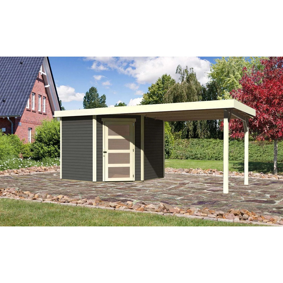 Karibu Holz-Gartenhaus Linköping in Terragrau mit Flachdach und modernem Design, lackiert, B/T/H: 242 x 238 x 218 cm - Bild 2