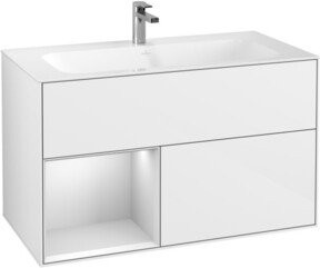V&B Waschtischunterschrank Finion mit Wandbeleuchtung in Weiß lackiert, B: 99,6 cm, T: 49,8 cm - Bild 1