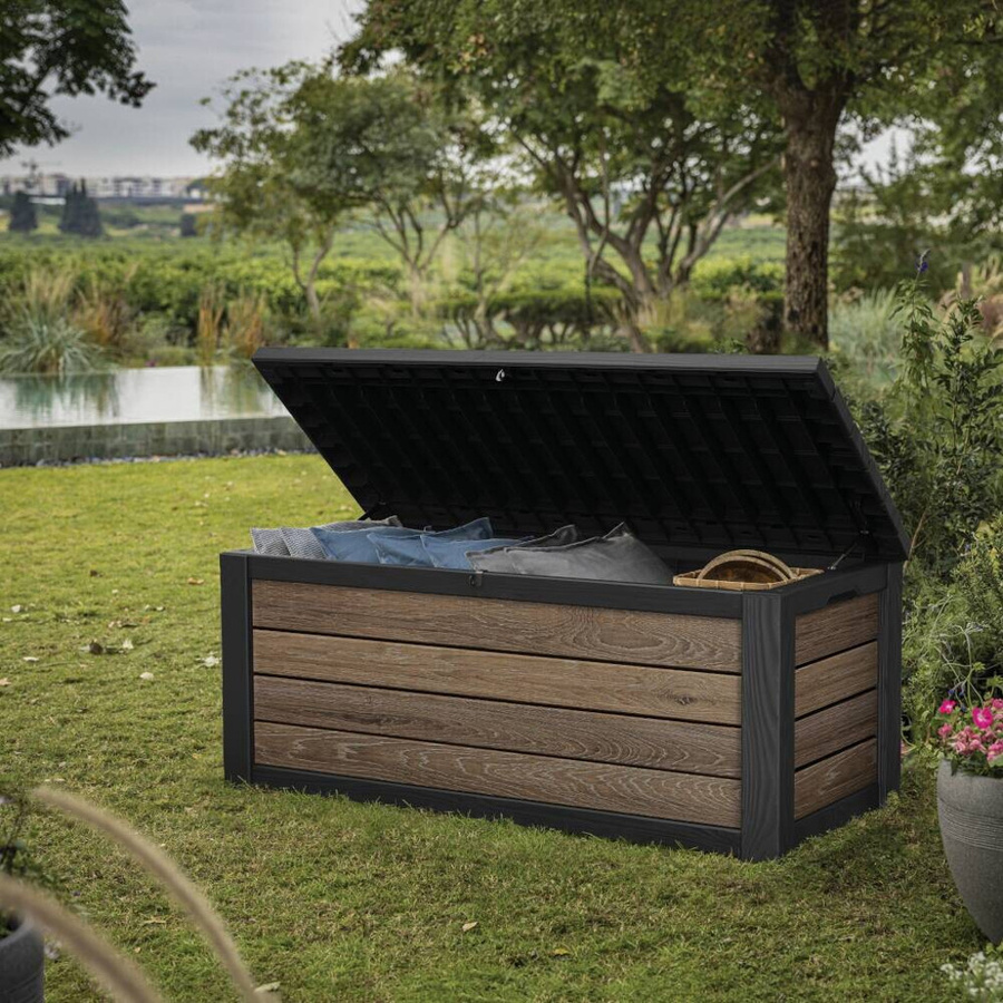 Keter Kissenbox in Holzoptik aus Kunststoff, Farbe Walnuss/Braun/Anthrazit, B: 72,4 cm, H: 64,4 cm, L: 155 cm - Bild 2