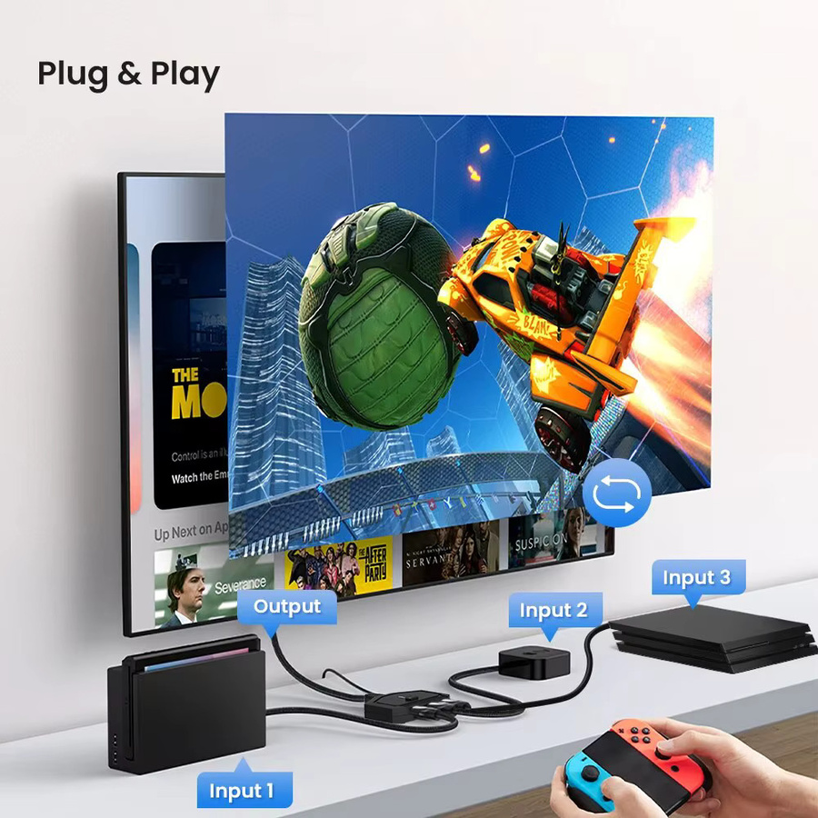 NIERBO HDMI Switcher 3 in 1 Out, 4K und Full HD Unterstützung, HDMI Wahlschalter in Schwarz für Xbox, PS5 und Fire TV mit automatischer und manueller Umschaltung - Bild 5