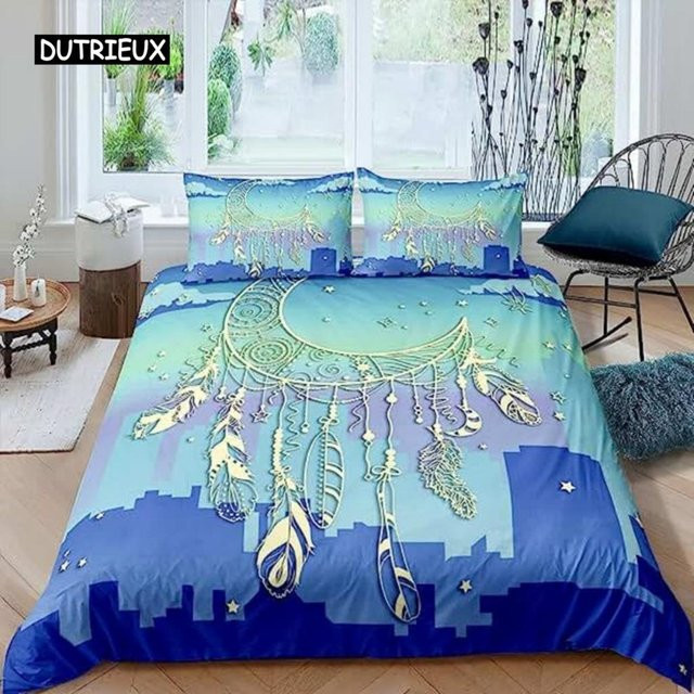 Binchi Boho Bettbezug Set mit Traumfänger und Mandala Design in Blau, B/H: 140 x 200 cm - Bild 1