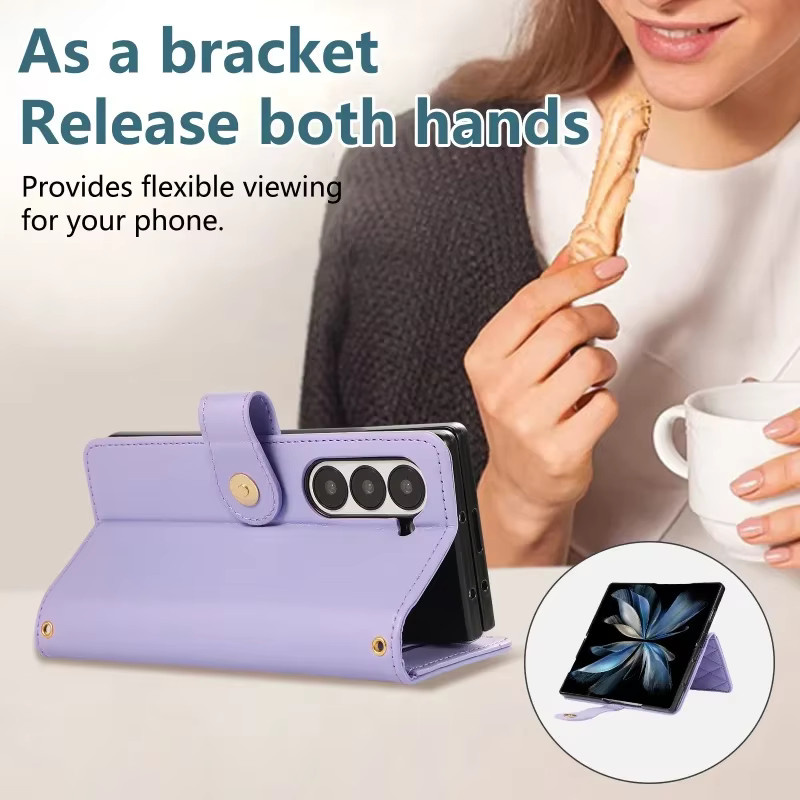 Leder Handyhülle mit Reißverschluss und Handschlaufe als Brieftasche für Samsung Galaxy Z Fold 7, Fold 6, Fold 5, Fold 4, Fold 3 in Beige oder Purple - Bild 2