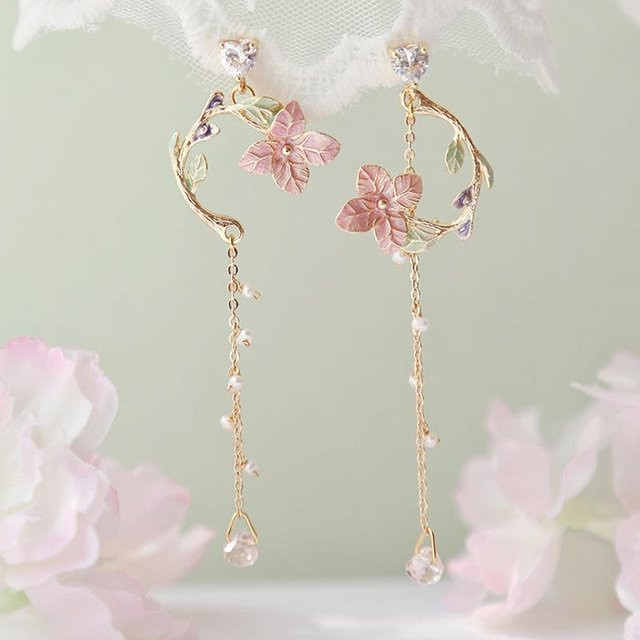 TuiYing001 Hängeohrringe, Kirschblüten, Quaste, Weiß, Messing, Damen - Bild 1