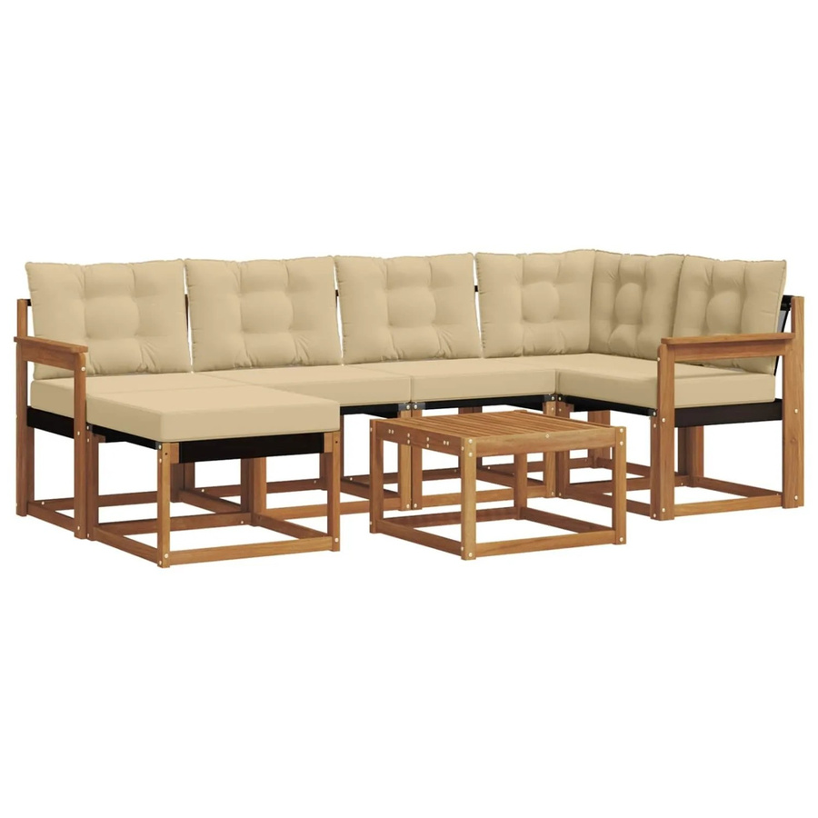 vidaXL Sofa Set 7-teilig in U-Form aus Akazienholz und Textilene, Natur-Beige mit Kissen - Bild 2