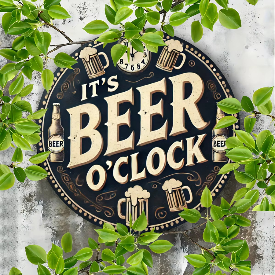 Potdemiel Vintage Beer O'Clock Aluminiumschild Rund, Mehrfarbiges Metallschild als Wanddekoration für Garage, Home Bar oder Außenwand, Durchmesser: 20 cm - Bild 4