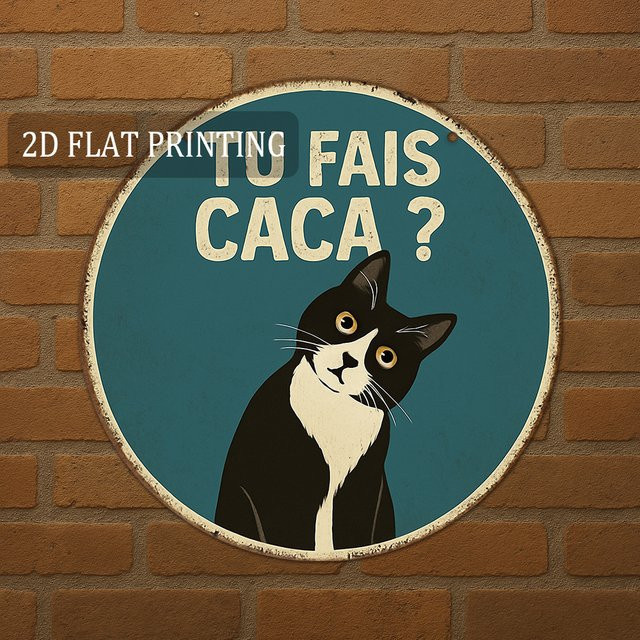 Rundes Retro-Aluminium-Wanddekor von Potdemiel mit humorvollem Katzen-Zitat, Durchmesser: 20,32 cm, Mehrfarbig - Bild 1