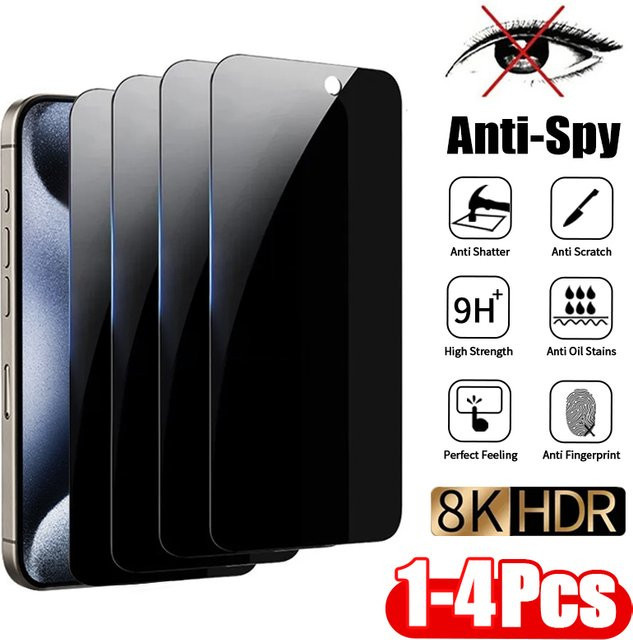 Lucu Vakker Sichtschutz-Displayschutzfolie für iPhone X XS Max XR 11 12 13 14 15 Pro Mini Plus Anti-Spy gehärtetes Glas im Set von 1 bis 4 Stück - Bild 1