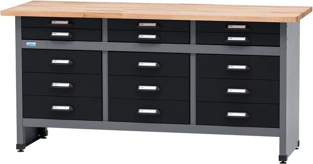 Küpper Werkbank mit 15 Schubladen in Schwarz-Hellgrau, B/T/H: 170 x 84 x 60 cm - Bild 1