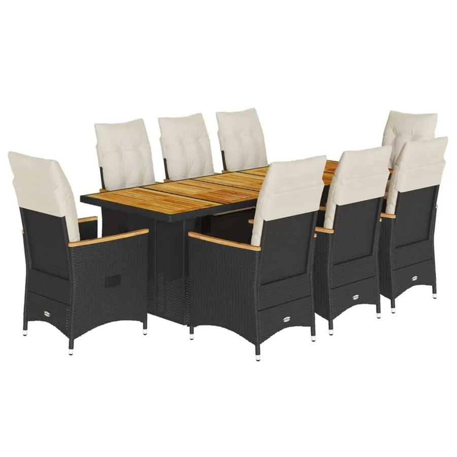 vidaXL 9-tlg Garten-Bistro-Set aus Poly-Rattan und Akazienholz in Schwarz mit Kissen - Bild 2