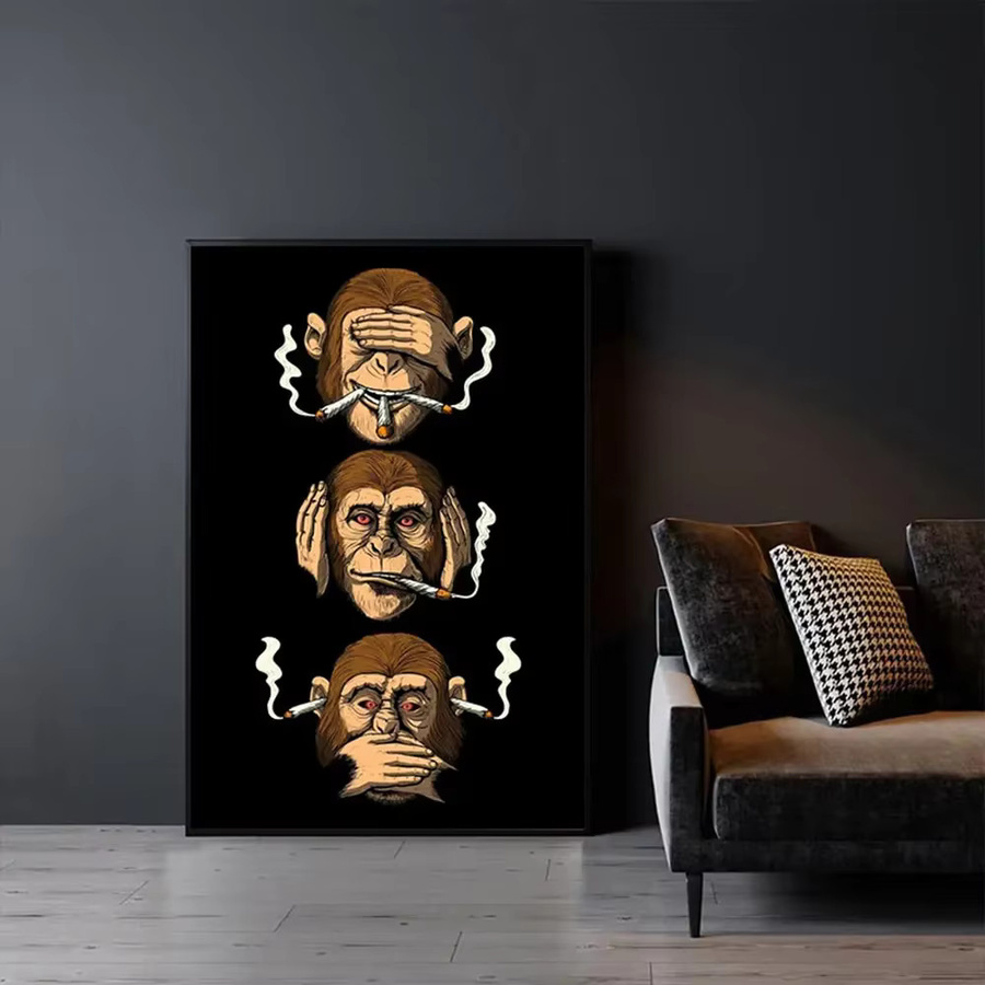Abstrakte Wandkunst Potdemiel mit rauchendem Affen als mehrfarbiger Leinwanddruck für dein Zuhause - Bild 3