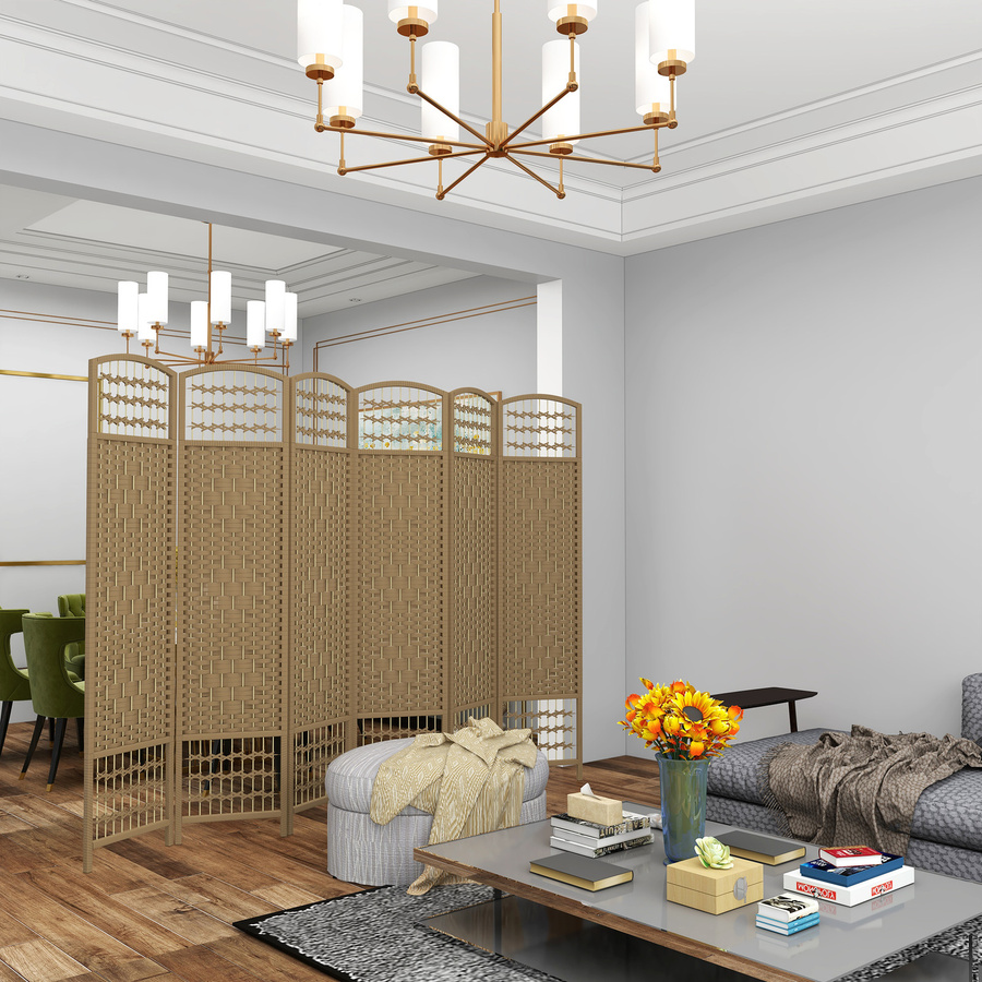 HOMCOM Paravent 6-teilig aus Wellenfaser in Naturholz, faltbarer Raumteiler als Sichtschutz für Wohnzimmer, Schlafzimmer oder Büro, B/H: 240 x 170 cm - Bild 2