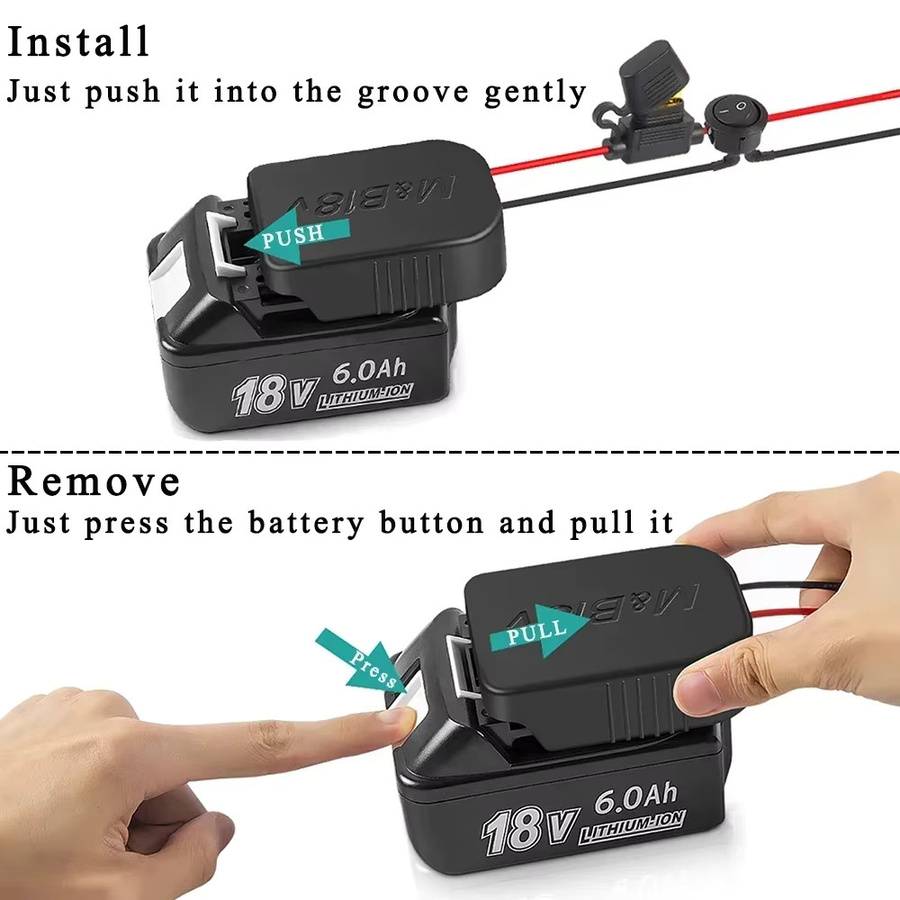 Dawupine DIY Netzteil Stecker Adapter Konverter für Makita BL1830 und Bosch 14,4 V-18 V Lithium-Batterien mit I/O Schalter und 30A Sicherung, Schwarz - Bild 3