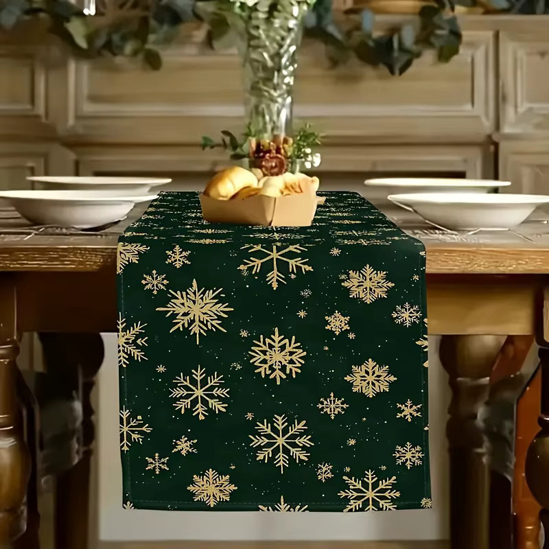 VIKAMA Tischläufer Christmas Gold Snowflake in Gold und Grün, B/H: 183 x 33 cm - Bild 3