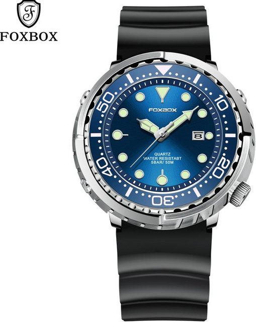 LIGE Armbanduhr Quarz, Edelstahl, Silber/Blau, 46 mm, Herren - Bild 1